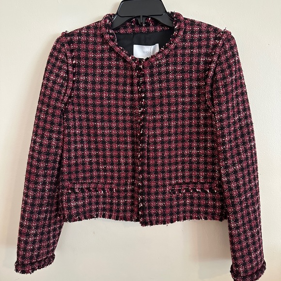 New Hugo Boss Johella Modern Tweed Cotton Blend Jacket. Red. Size 4 - Picture 3 of 15